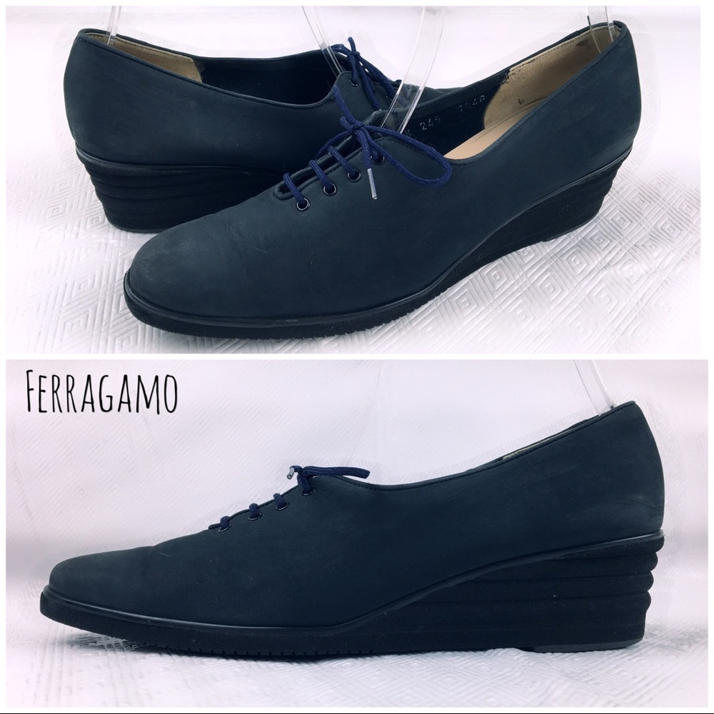 Ferragamo Brushed Suede Lace-Up Wedge Oxford